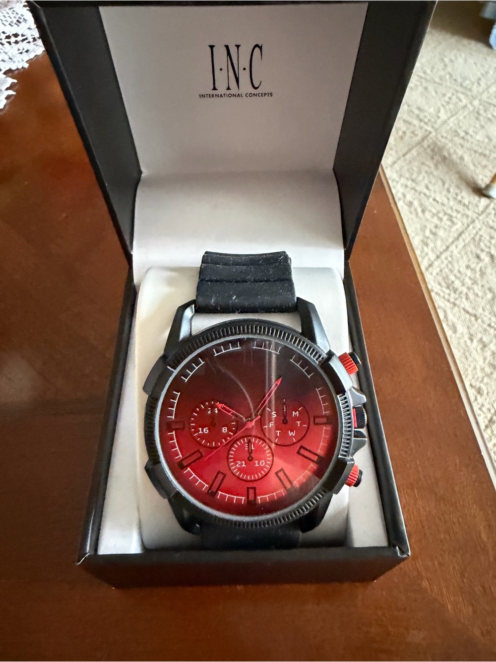NIB International Concepts Men’s Black/Red Ombré Dial Watch with Silicone Strap